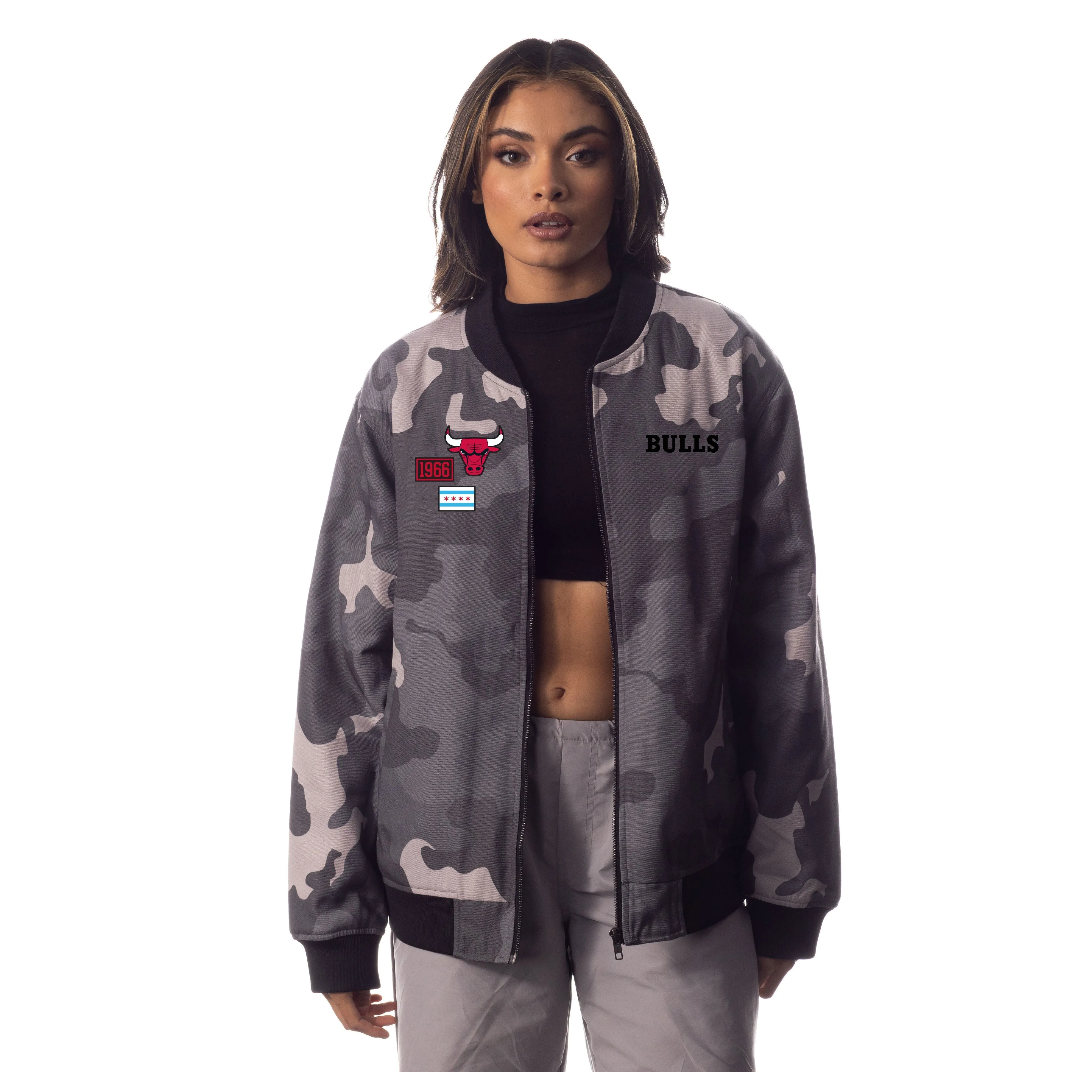 Chicago Bulls Unisex Camo Bomber - Grey Camo