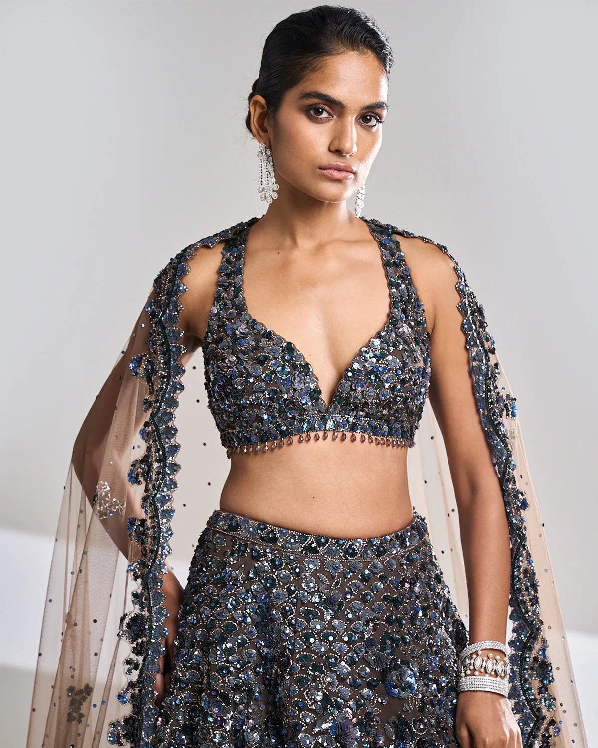 Chocolate Brown Sequin Lehenga Set