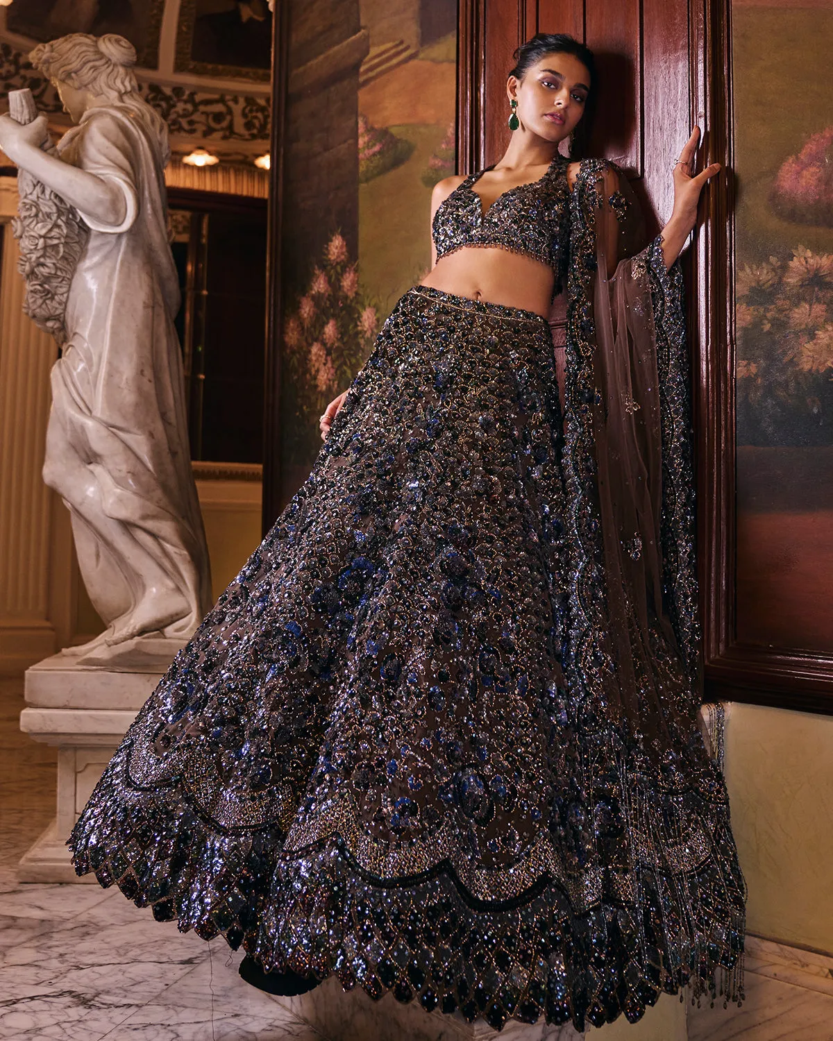 Chocolate Brown Sequin Lehenga Set