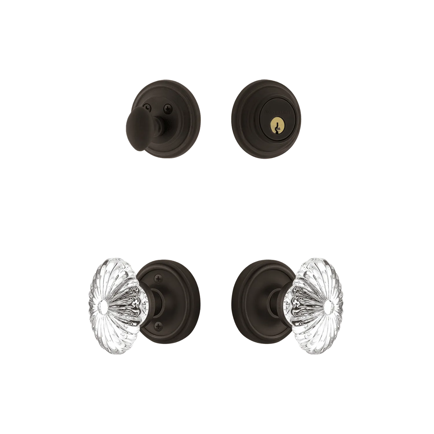 Classic Rosette Entry Set with Oval Fluted Crystal in Oil-Rubbed Bronze