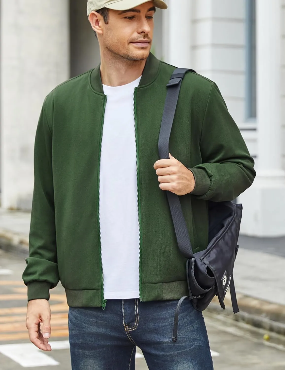COOFANDY Men's Lightweight Bomber Jacket Casual Stylish Fall Jackets Full Zip Knit Jackets Varsity Textured Coat