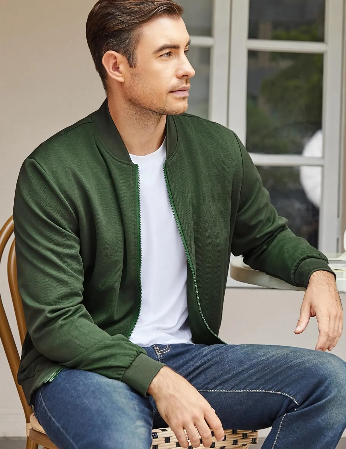 COOFANDY Men's Lightweight Bomber Jacket Casual Stylish Fall Jackets Full Zip Knit Jackets Varsity Textured Coat