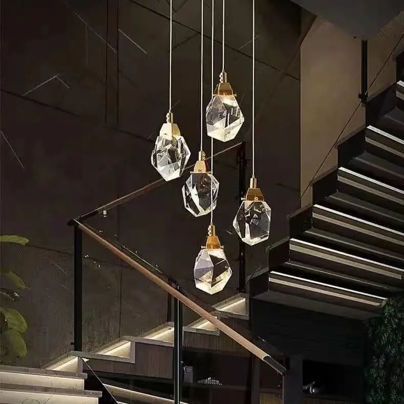 Copper Diamond Shaped Crystal Chandelier Luxury Simple Design Light