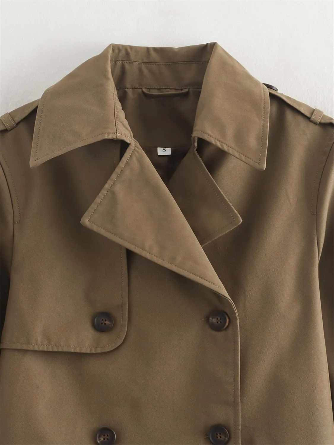 Cropped Trench Coat for Women, Double Breasted Notched Lapel Casual Loose Fit Jackets Cropped Jacket Fashion Outerwear