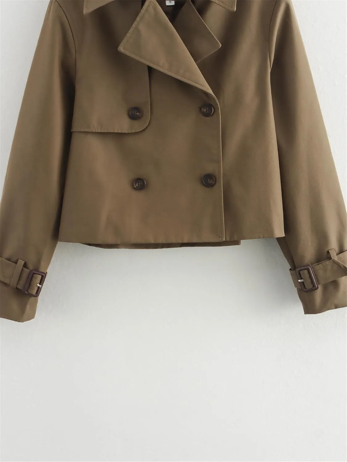 Cropped Trench Coat for Women, Double Breasted Notched Lapel Casual Loose Fit Jackets Cropped Jacket Fashion Outerwear