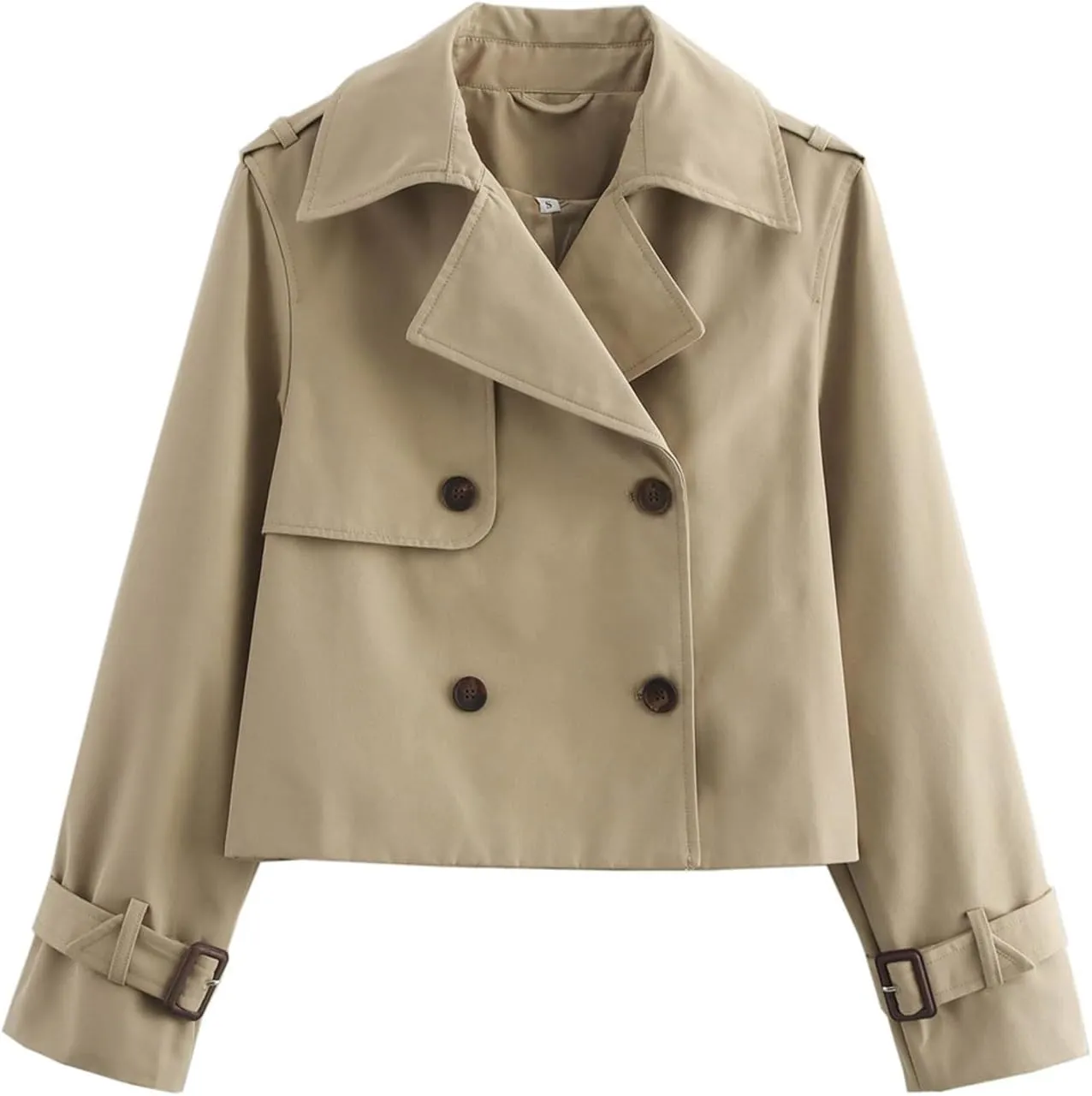 Cropped Trench Coat for Women, Double Breasted Notched Lapel Casual Loose Fit Jackets Cropped Jacket Fashion Outerwear