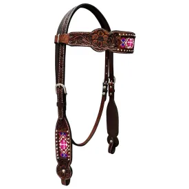 CROSS PINK BEADED INLAY BROWBAND HEADSTALL