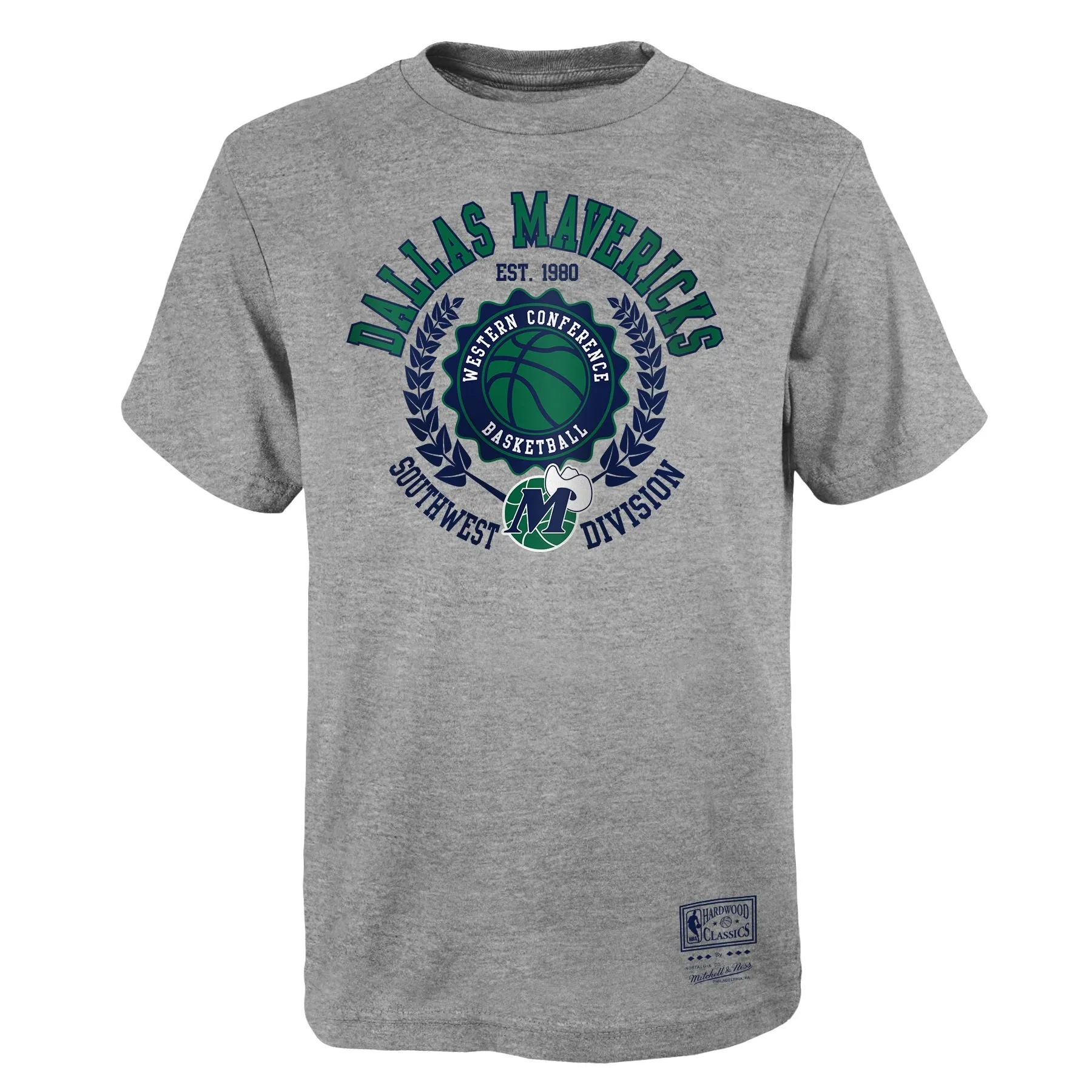 DALLAS MAVERICKS MITCHELL & NESS OUTERSTUFF YOUTH GREY HARDWOOD CLASSIC TEE