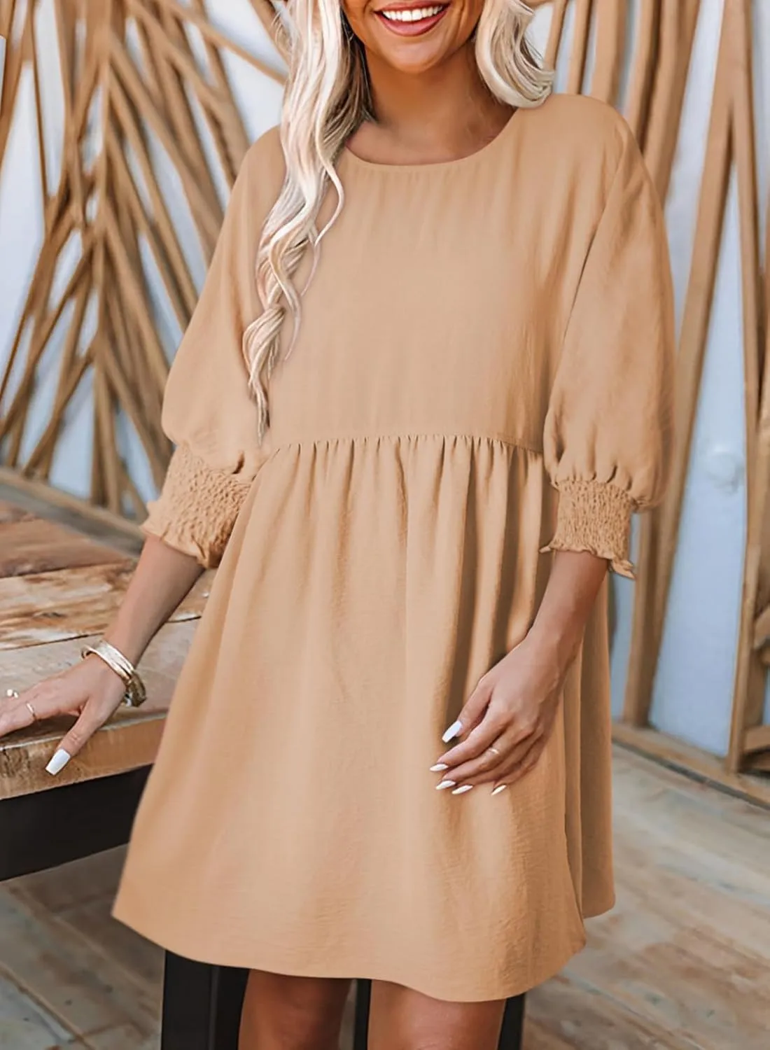 Dokotoo Womens Summer Spring Dresses Casual Tunic Dress Short Sleeve Crew Neck Flowy Swing Mini Dress