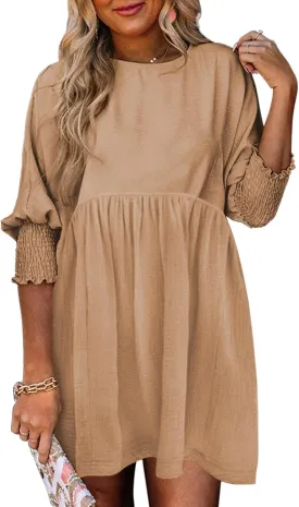 Dokotoo Womens Summer Spring Dresses Casual Tunic Dress Short Sleeve Crew Neck Flowy Swing Mini Dress