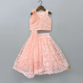 Elegant Peach Drape Top And Heavy Sequins Embroidered Lehenga