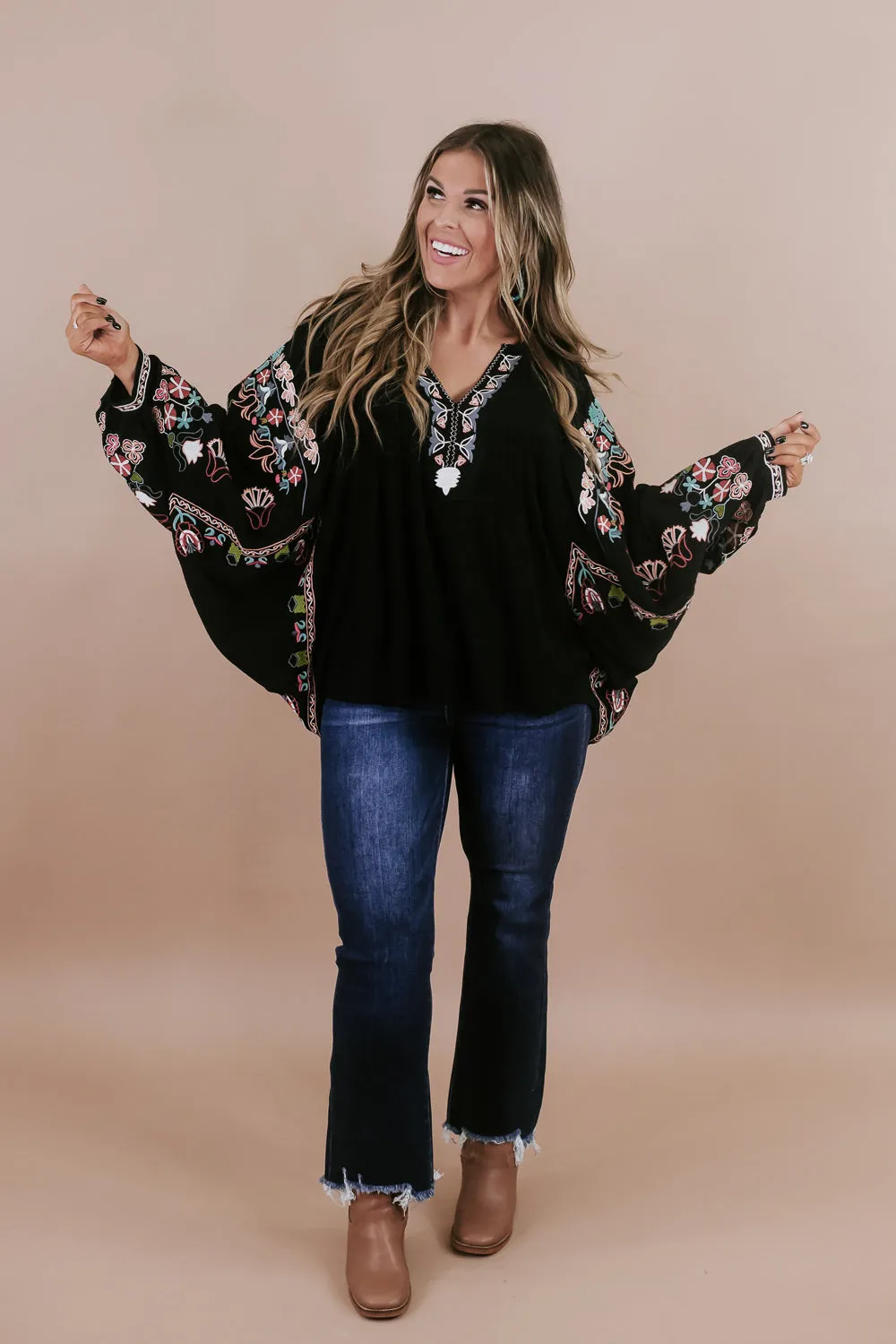Emmy Embroidered Blouse, Black