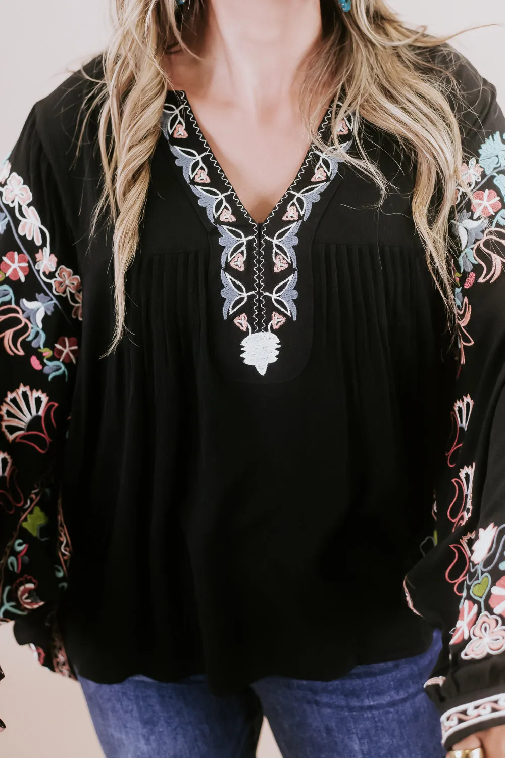 Emmy Embroidered Blouse, Black