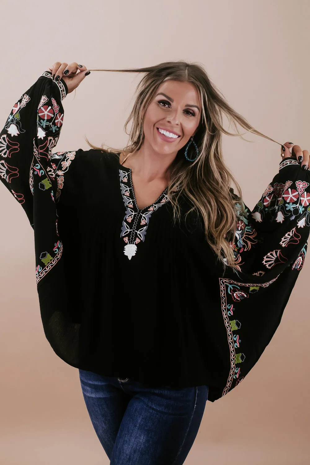 Emmy Embroidered Blouse, Black