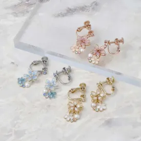 Flower and Pearl Clip On Earrings