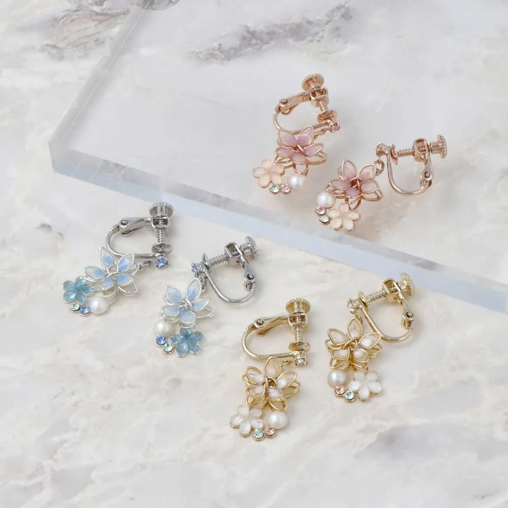Flower and Pearl Clip On Earrings