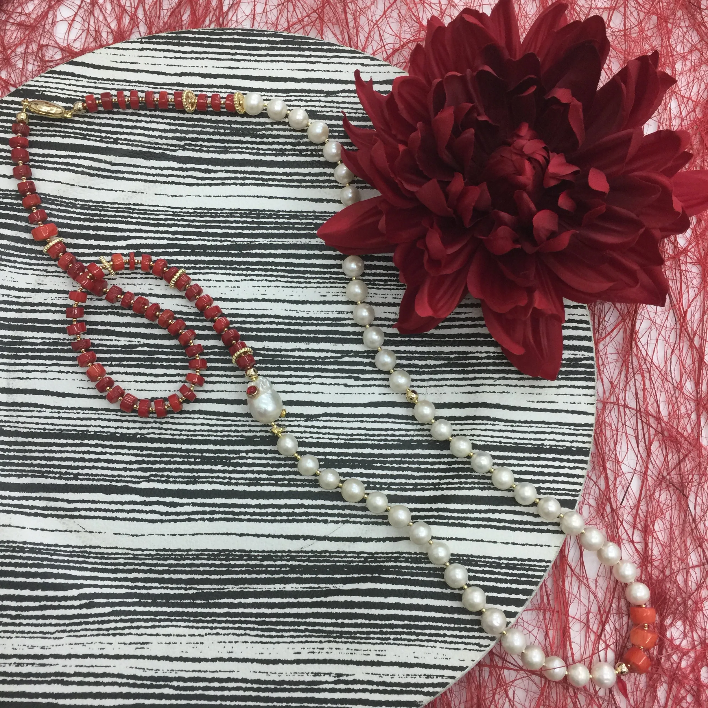 Freshwater Pearls With Red Corals Multi-Way Necklace AN019