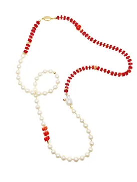 Freshwater Pearls With Red Corals Multi-Way Necklace AN019