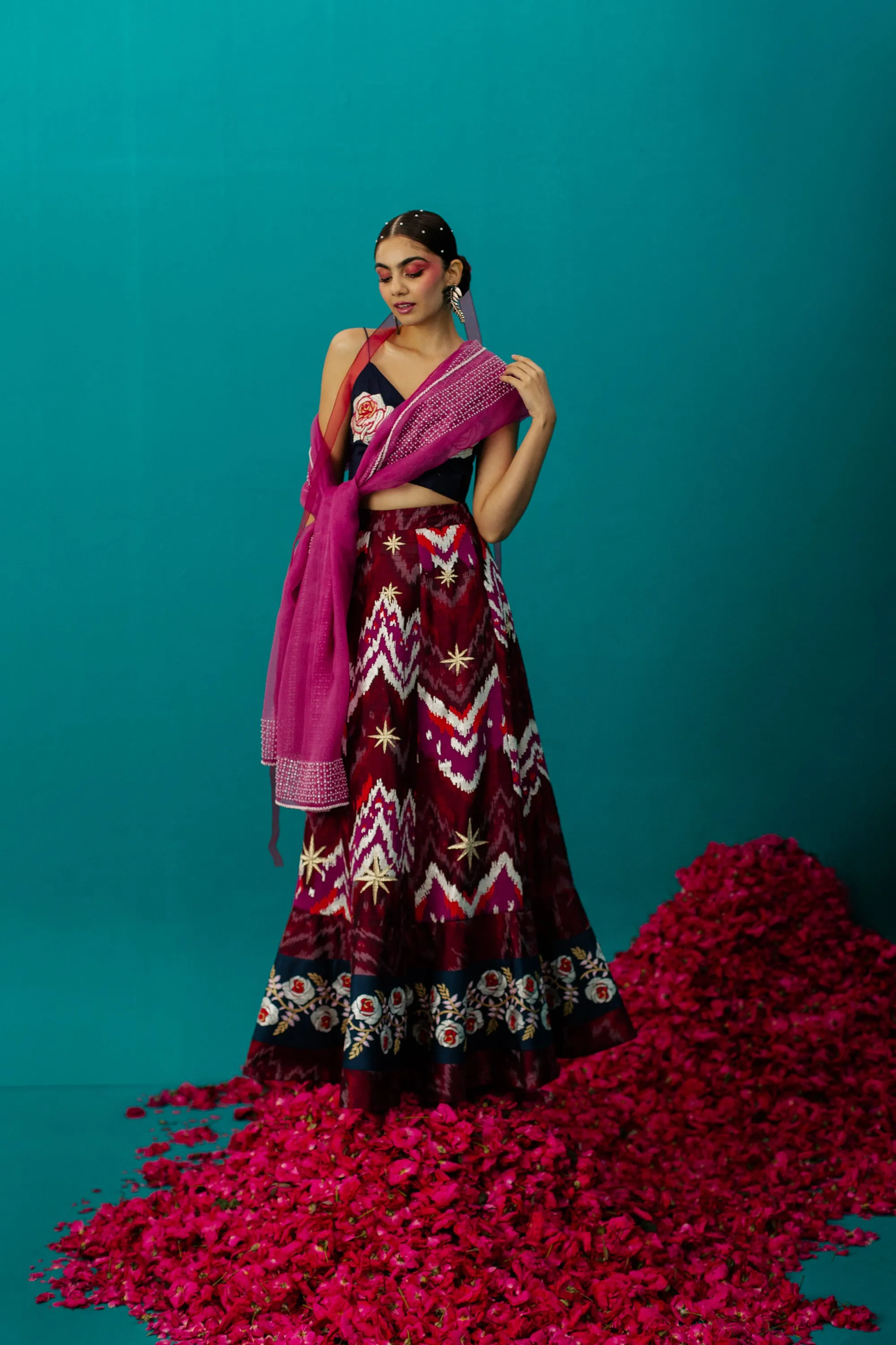 Fuschia Pink Pearl Organza Dupatta