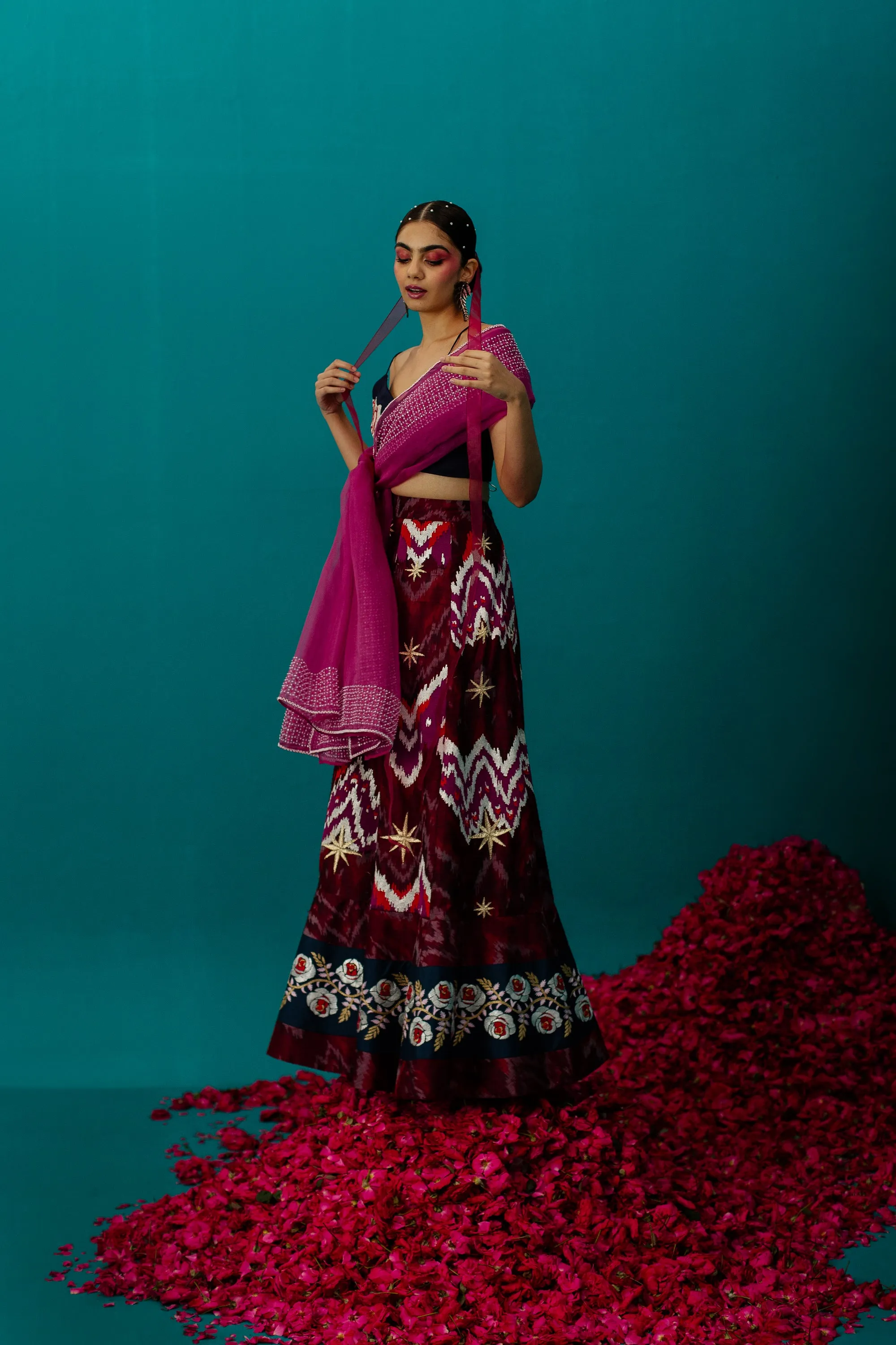 Fuschia Pink Pearl Organza Dupatta