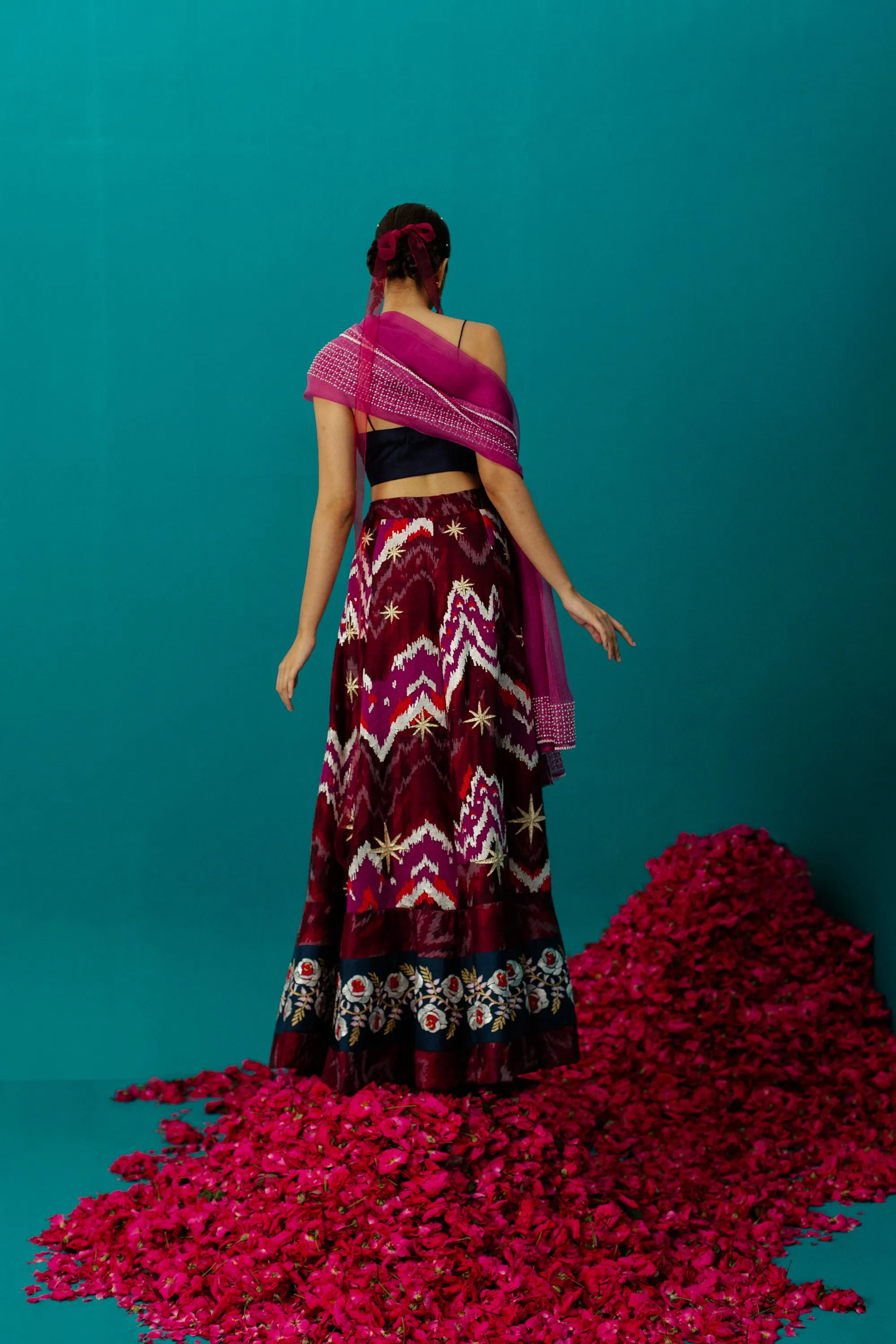 Fuschia Pink Pearl Organza Dupatta