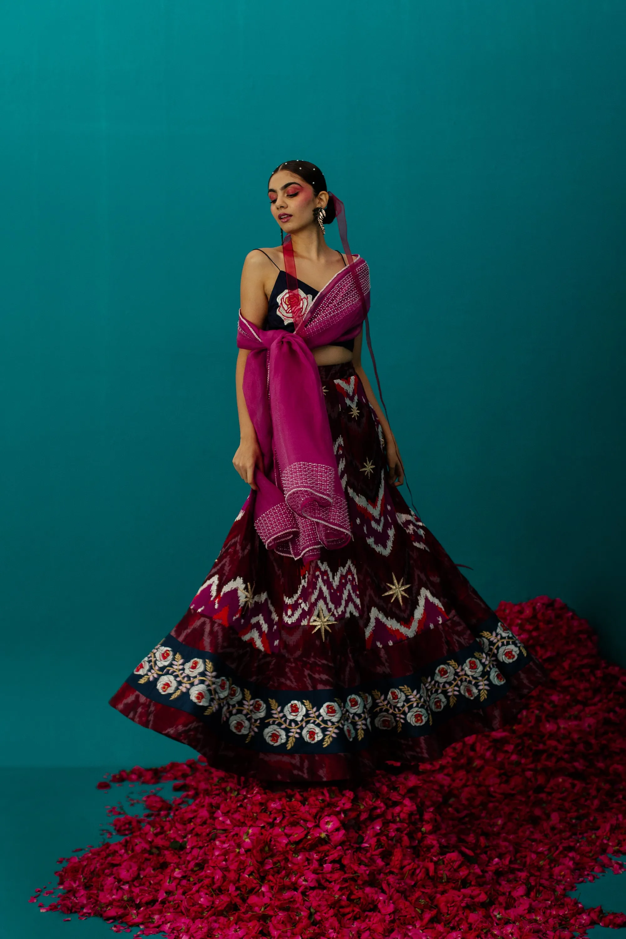 Fuschia Pink Pearl Organza Dupatta