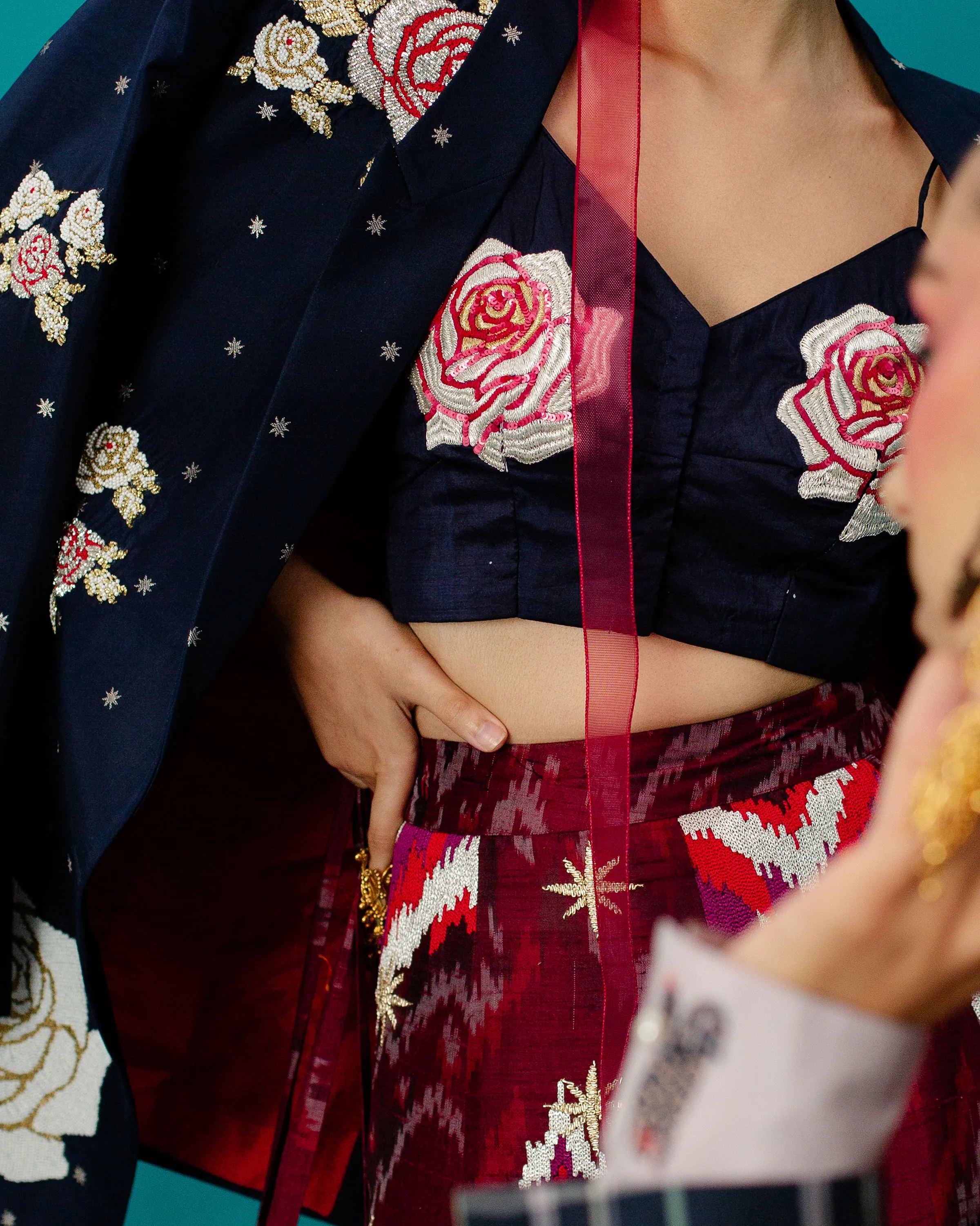 Fuschia Pink Pearl Organza Dupatta