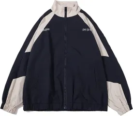 GAI Men's Varsity Jacket Harajuku Vintage Bomber Jackets Techwear Windbreaker Color Block Unisex Coats Korean Streetwear (B Blue,M)