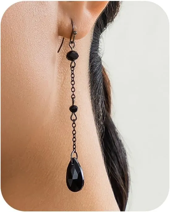 Gothic Blood Drop Earrings,Retro Goth Black/Red Crystal Bead Earrings Punk Teardrop Red Earring Halloween Cosplay Party Jewelry for Women