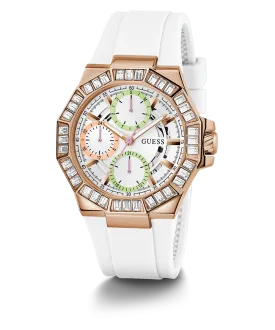GUESS Ladies White Rose Gold Tone Multi-function Watch