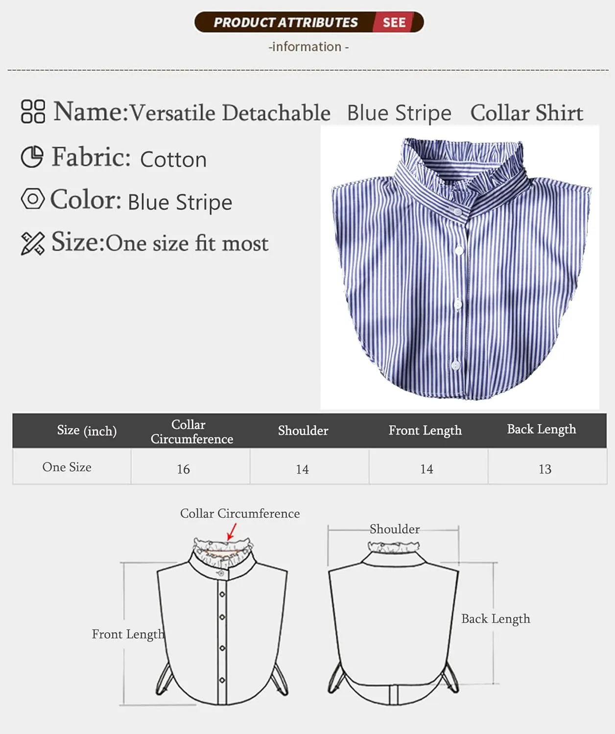 GUZOSJO Blue Striped Detachable Collar Shirt,Dickey Half Blouse False Collar for Lady Girls Men