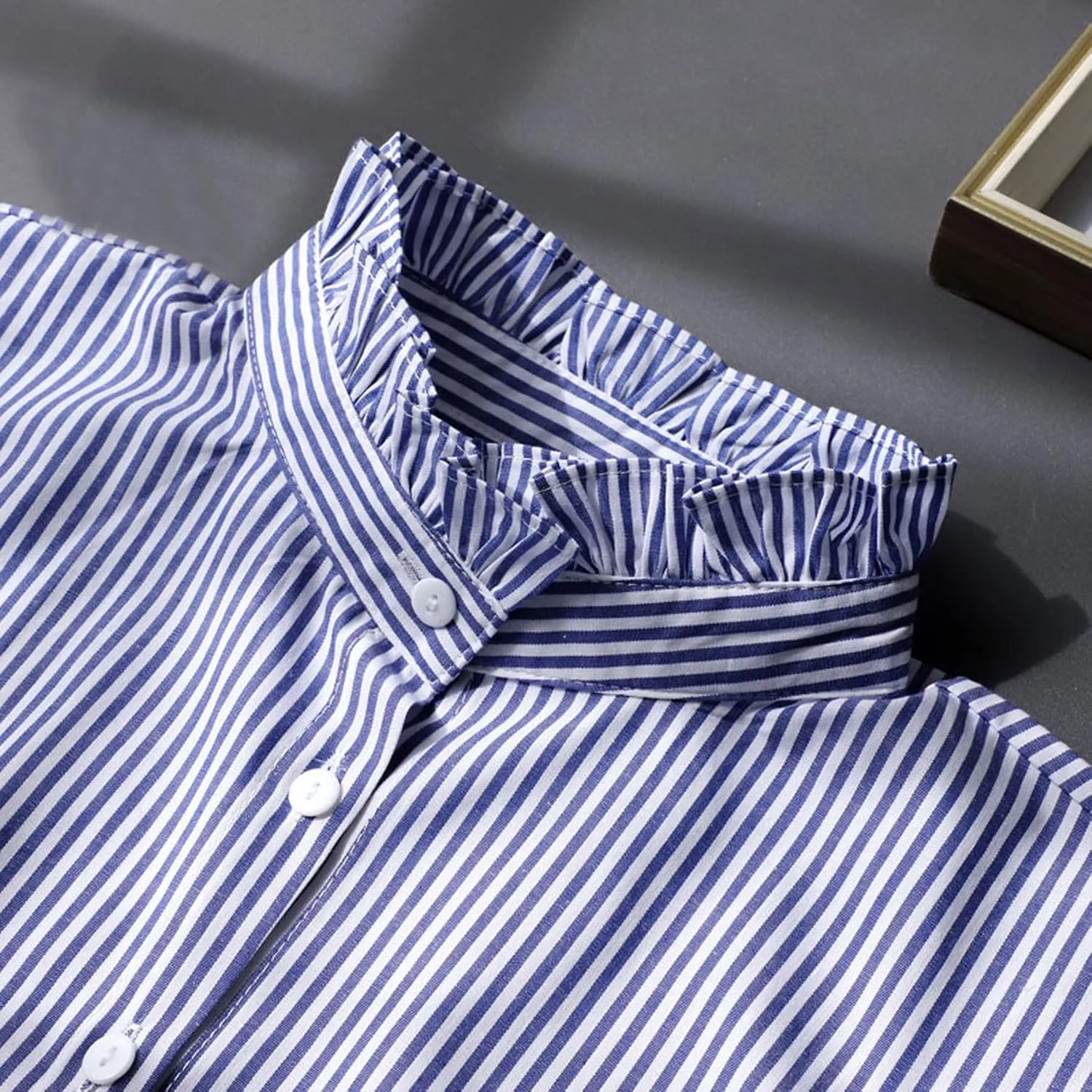 GUZOSJO Blue Striped Detachable Collar Shirt,Dickey Half Blouse False Collar for Lady Girls Men