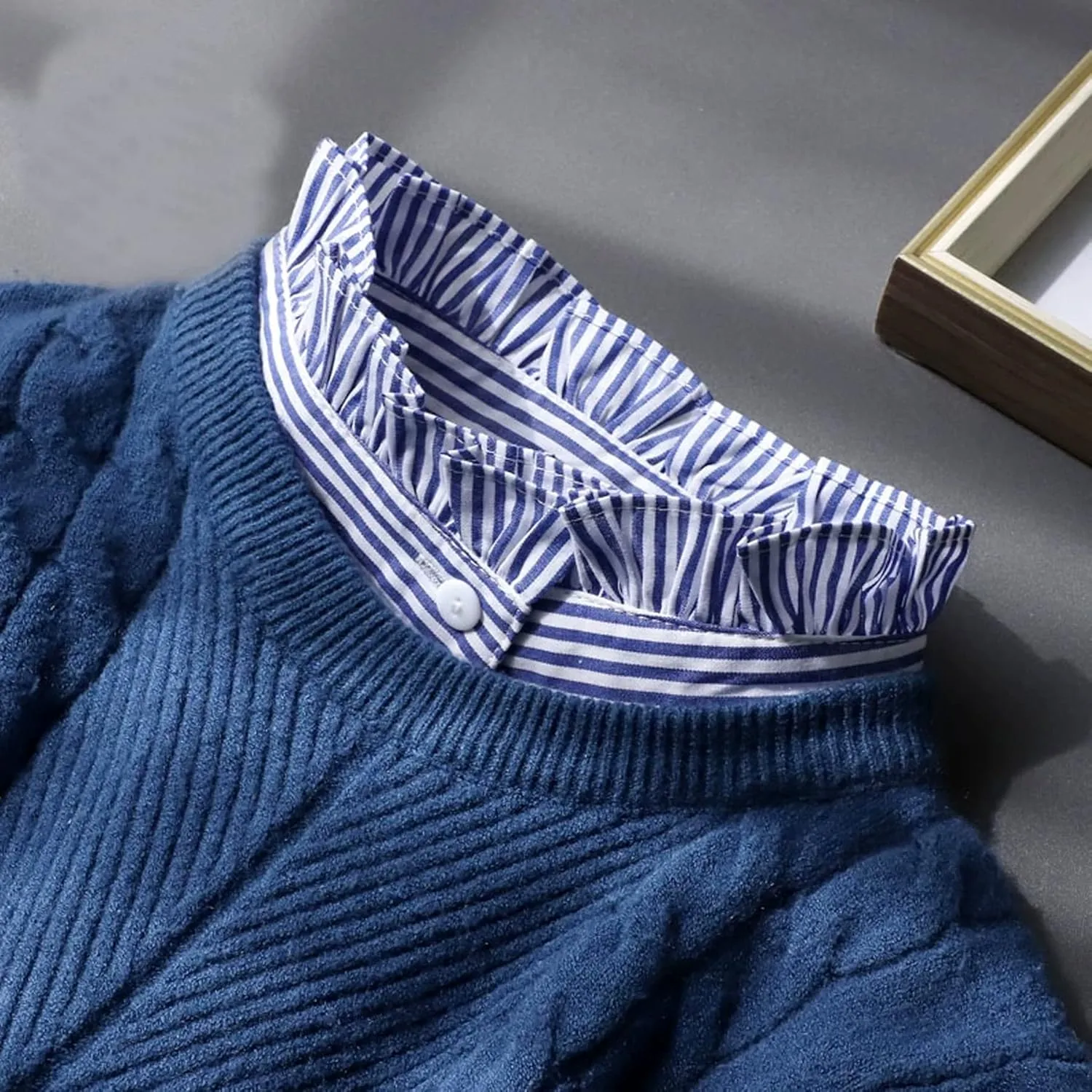 GUZOSJO Blue Striped Detachable Collar Shirt,Dickey Half Blouse False Collar for Lady Girls Men