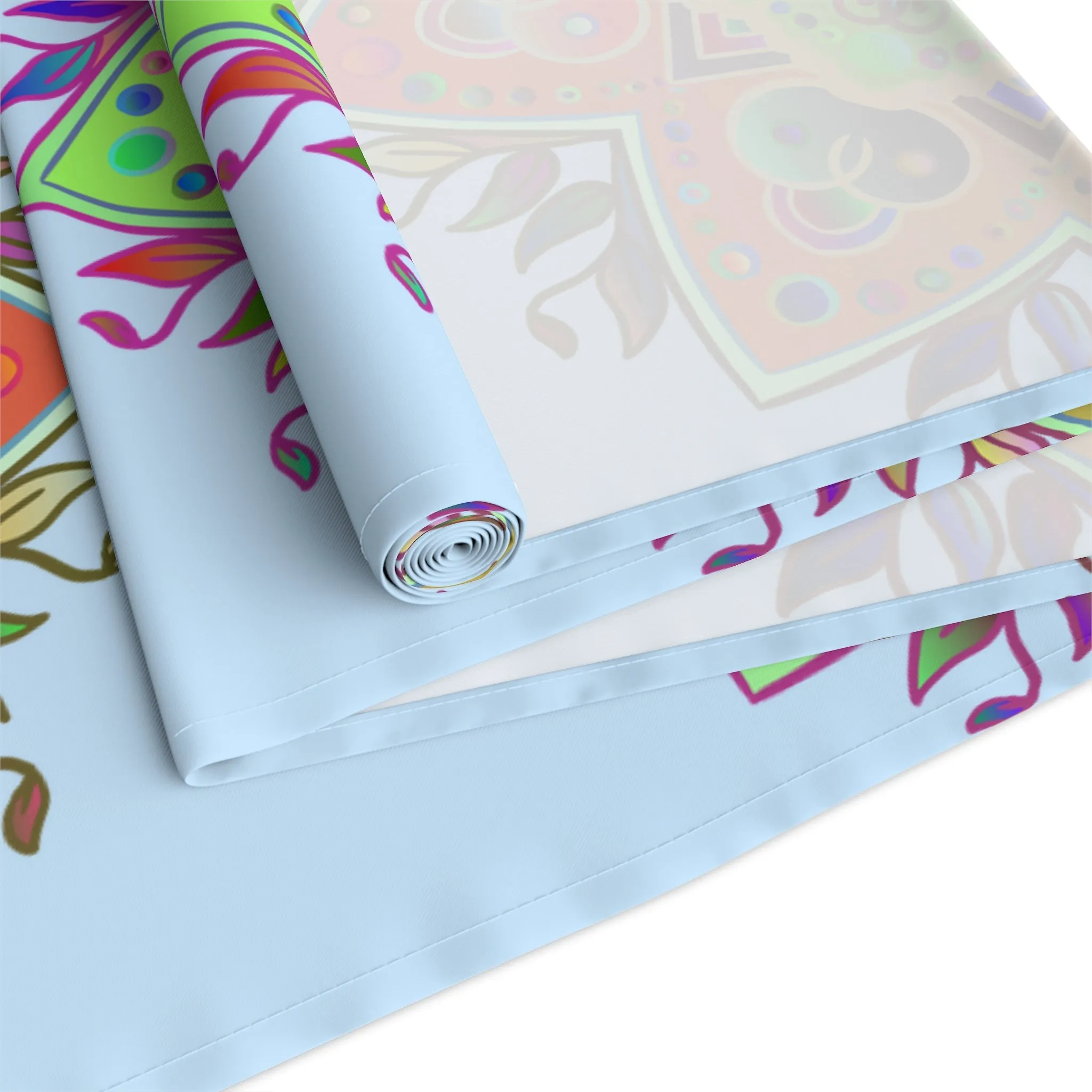 Hand-Drawn Mandala Art Table Runner - Light Blue