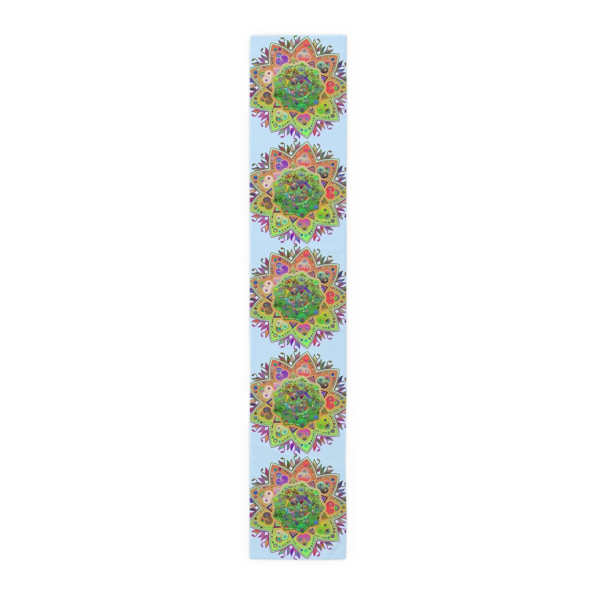 Hand-Drawn Mandala Art Table Runner - Light Blue