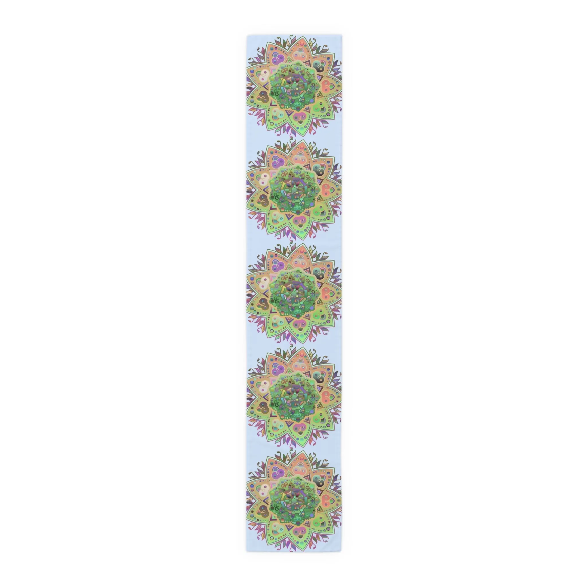 Hand-Drawn Mandala Art Table Runner - Light Blue
