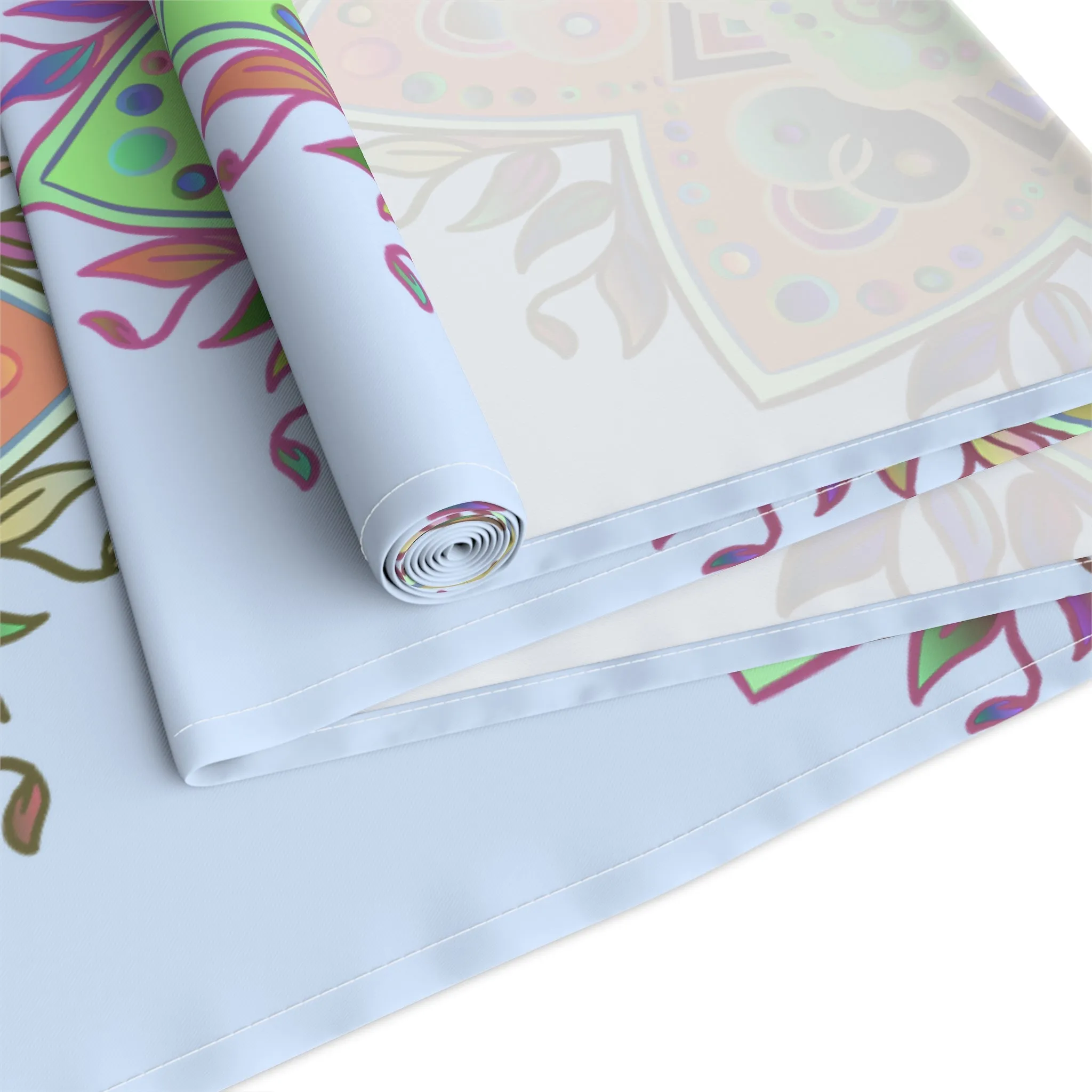 Hand-Drawn Mandala Art Table Runner - Light Blue