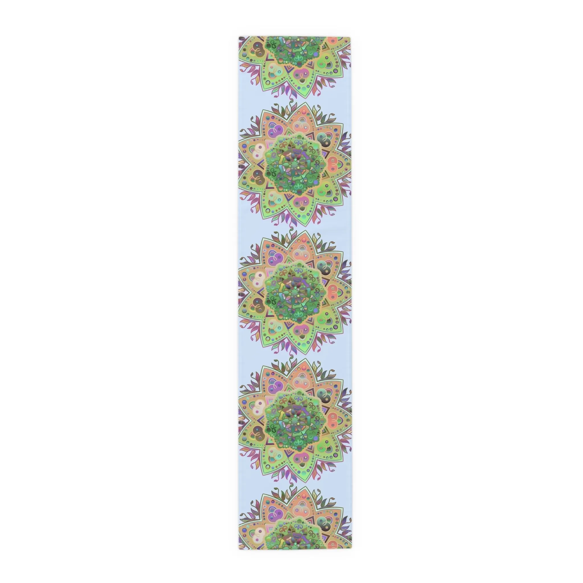 Hand-Drawn Mandala Art Table Runner - Light Blue