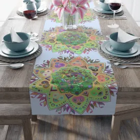 Hand-Drawn Mandala Art Table Runner - Light Blue