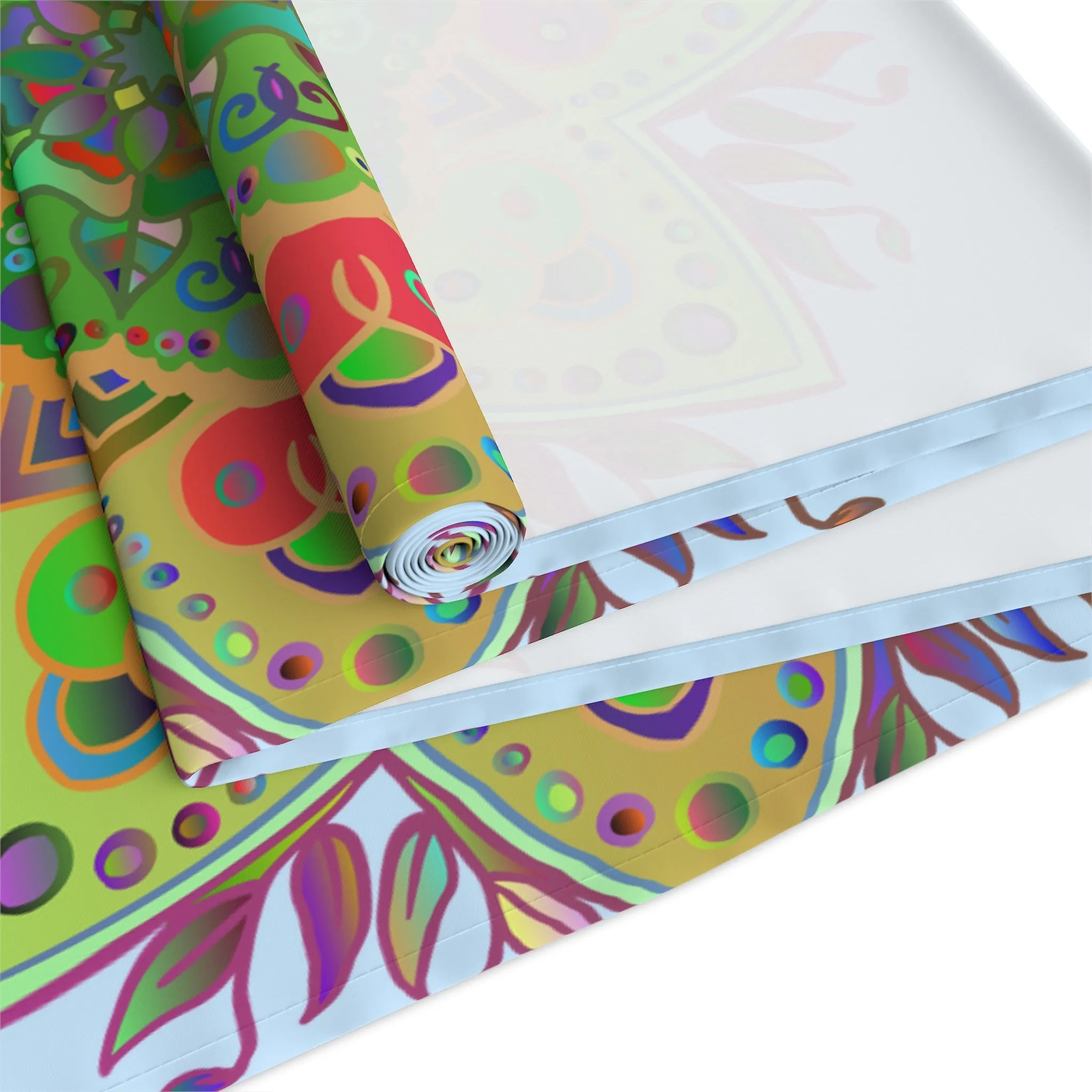 Hand-Drawn Mandala Art Table Runner - Light Blue
