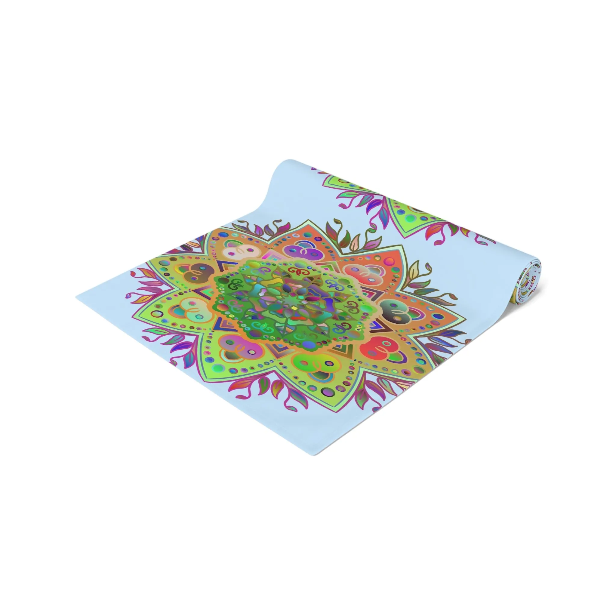 Hand-Drawn Mandala Art Table Runner - Light Blue