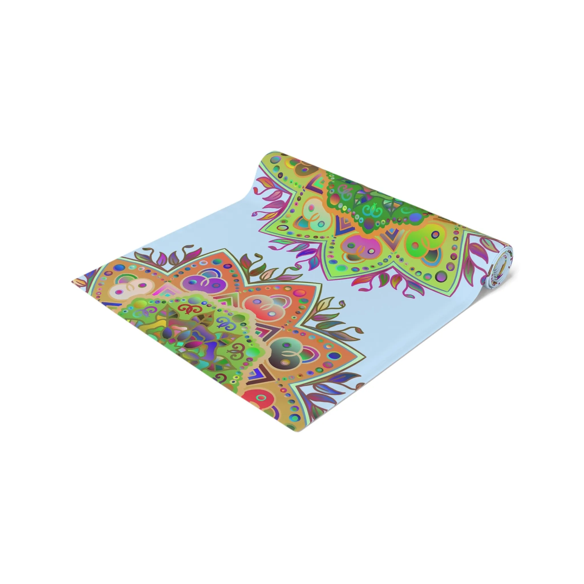 Hand-Drawn Mandala Art Table Runner - Light Blue