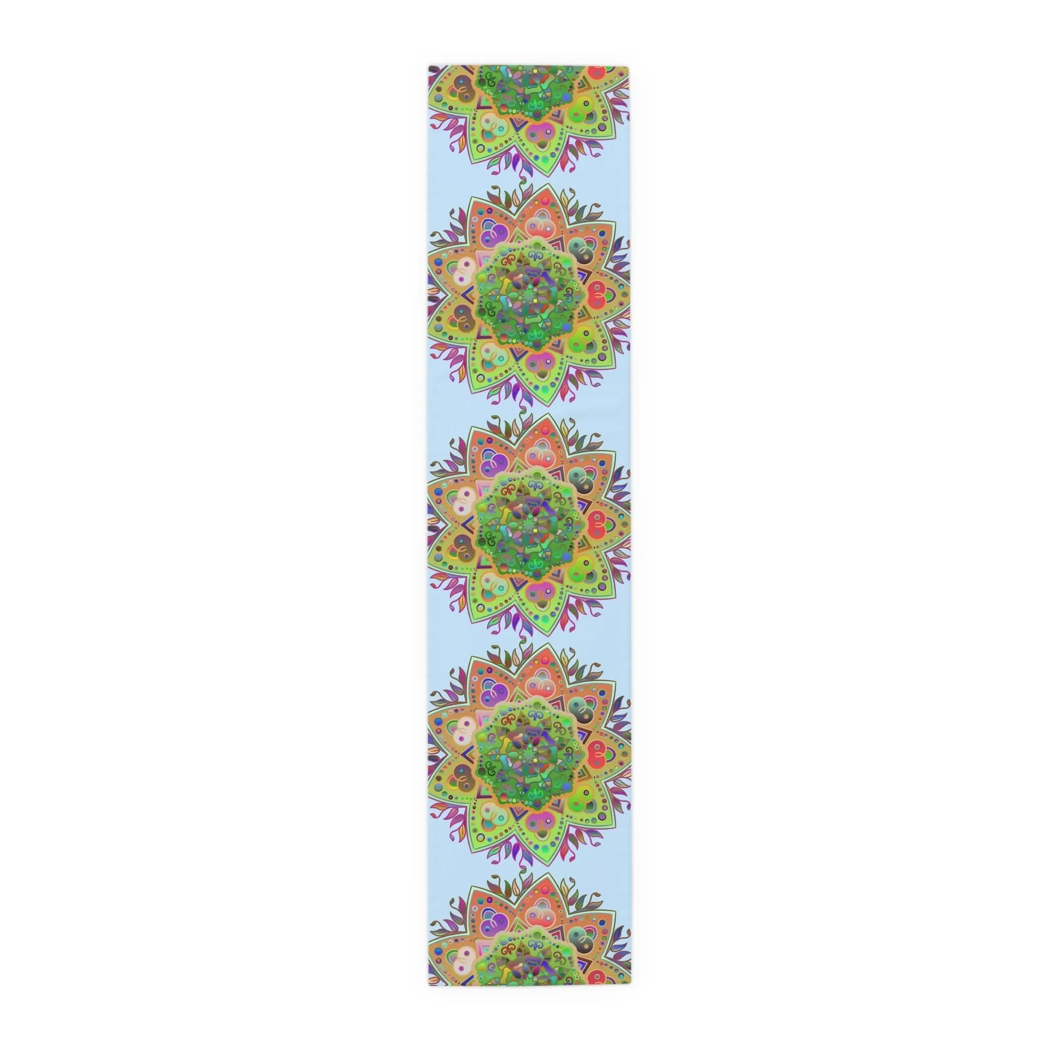 Hand-Drawn Mandala Art Table Runner - Light Blue