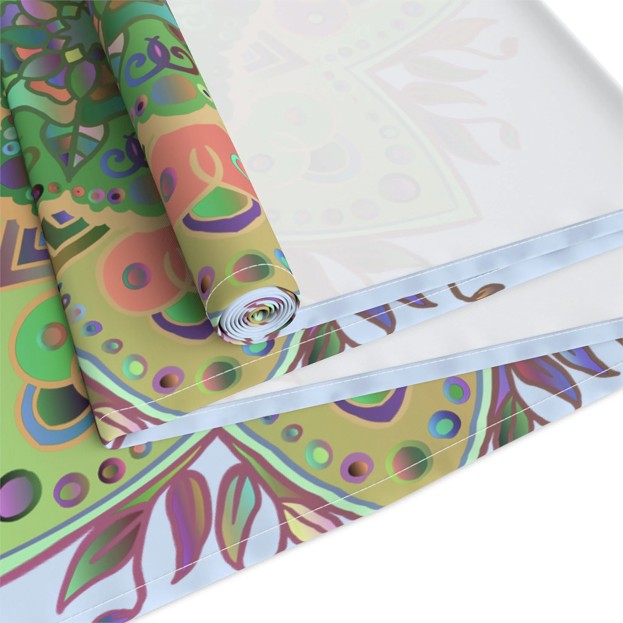 Hand-Drawn Mandala Art Table Runner - Light Blue