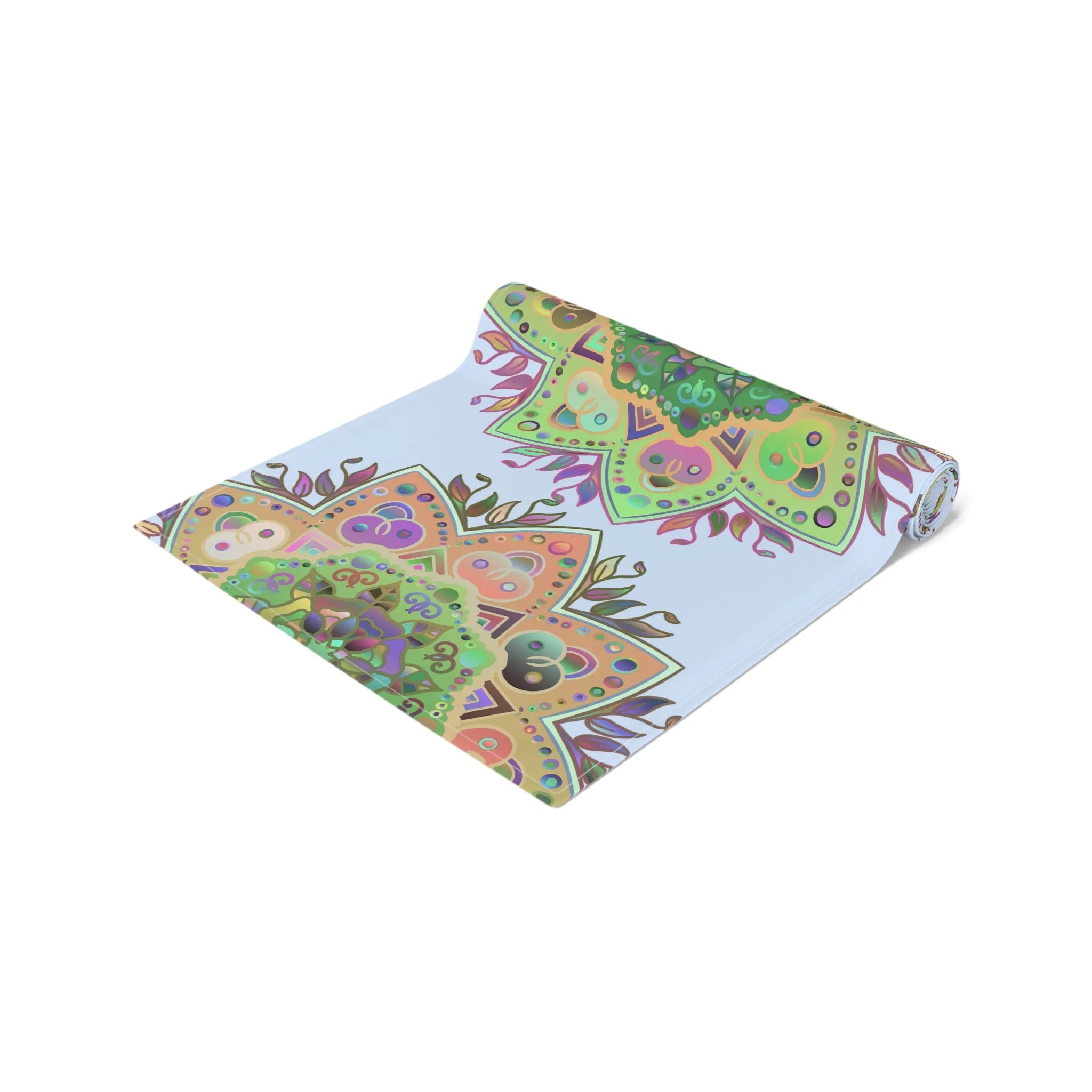 Hand-Drawn Mandala Art Table Runner - Light Blue