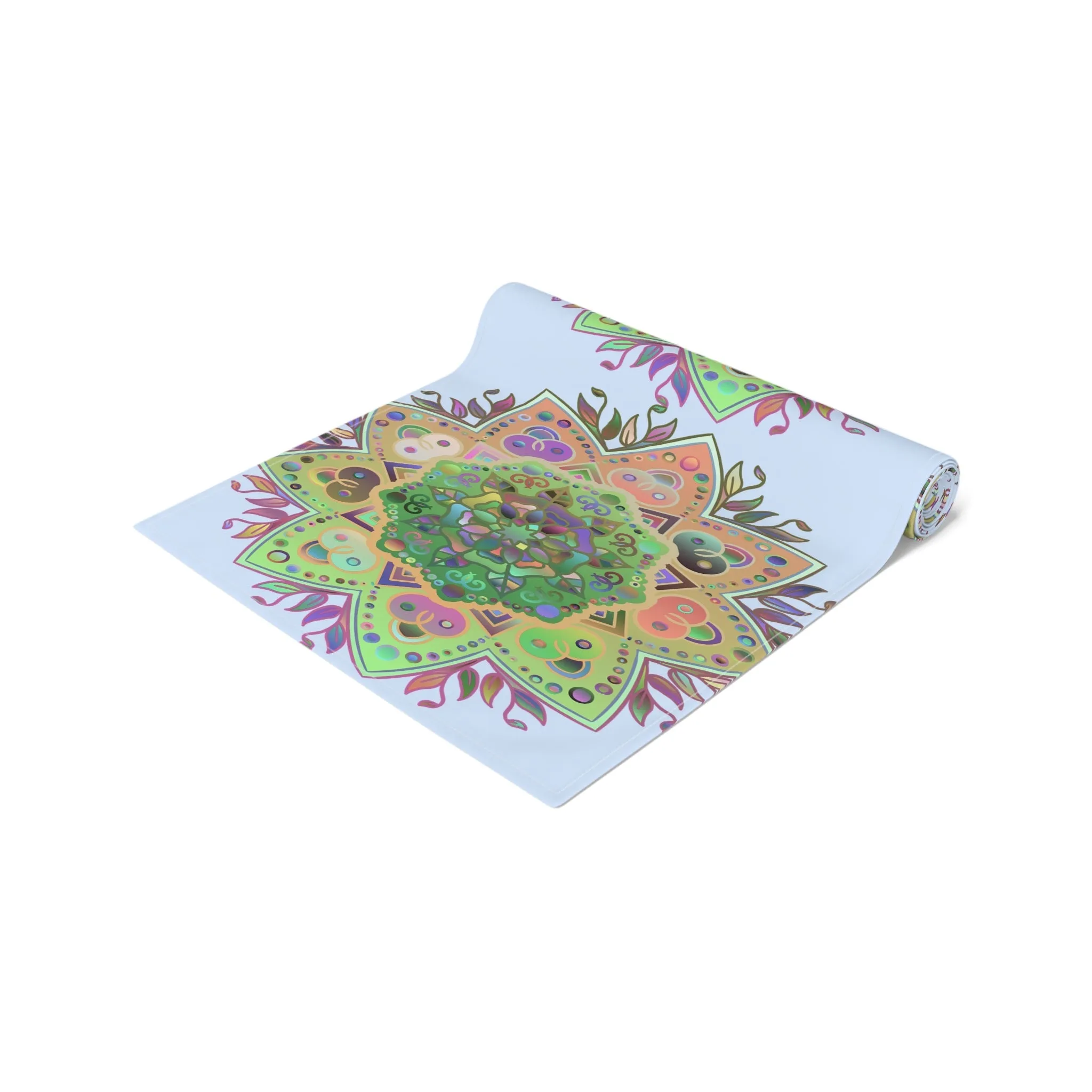 Hand-Drawn Mandala Art Table Runner - Light Blue