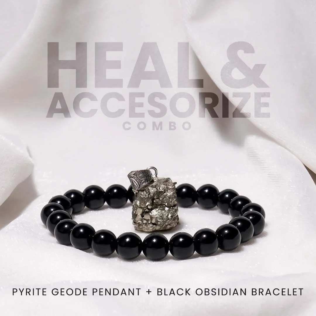 Heal & Accessorise ( Pyrite Geode Pendant (without chain) & Black Obsidian Bracelet )