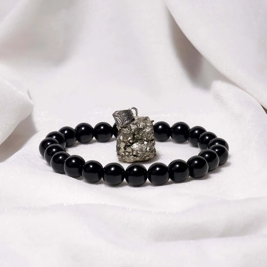 Heal & Accessorise ( Pyrite Geode Pendant (without chain) & Black Obsidian Bracelet )