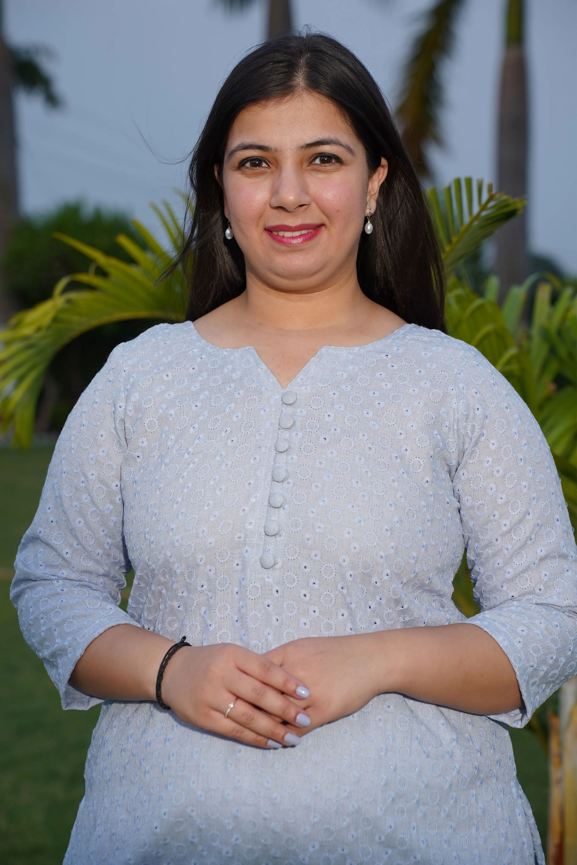 Ice Blue Embroidered Cotton Kurta
