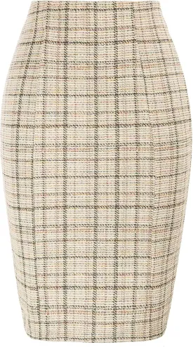 Kate Kasin Womens Knee Length Elastic Waist Stretchy Bodycon Business Tweed Pencil Skirt